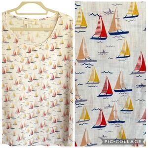Cynthia Rowley 100% Linen Sailboat Print Top Sz 3X Novelty Summer Beachy Cruise